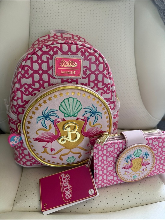 Barbie Handbags - Loungefly Barbie Movie Pink Flamingo Pattern Mini Backpack & Wallet Set